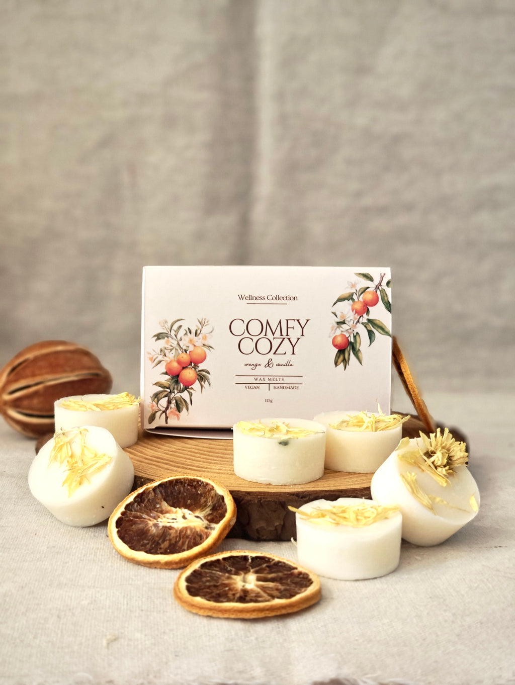 Comfort Cozy scented wax melts with orange and vanilla fragrance