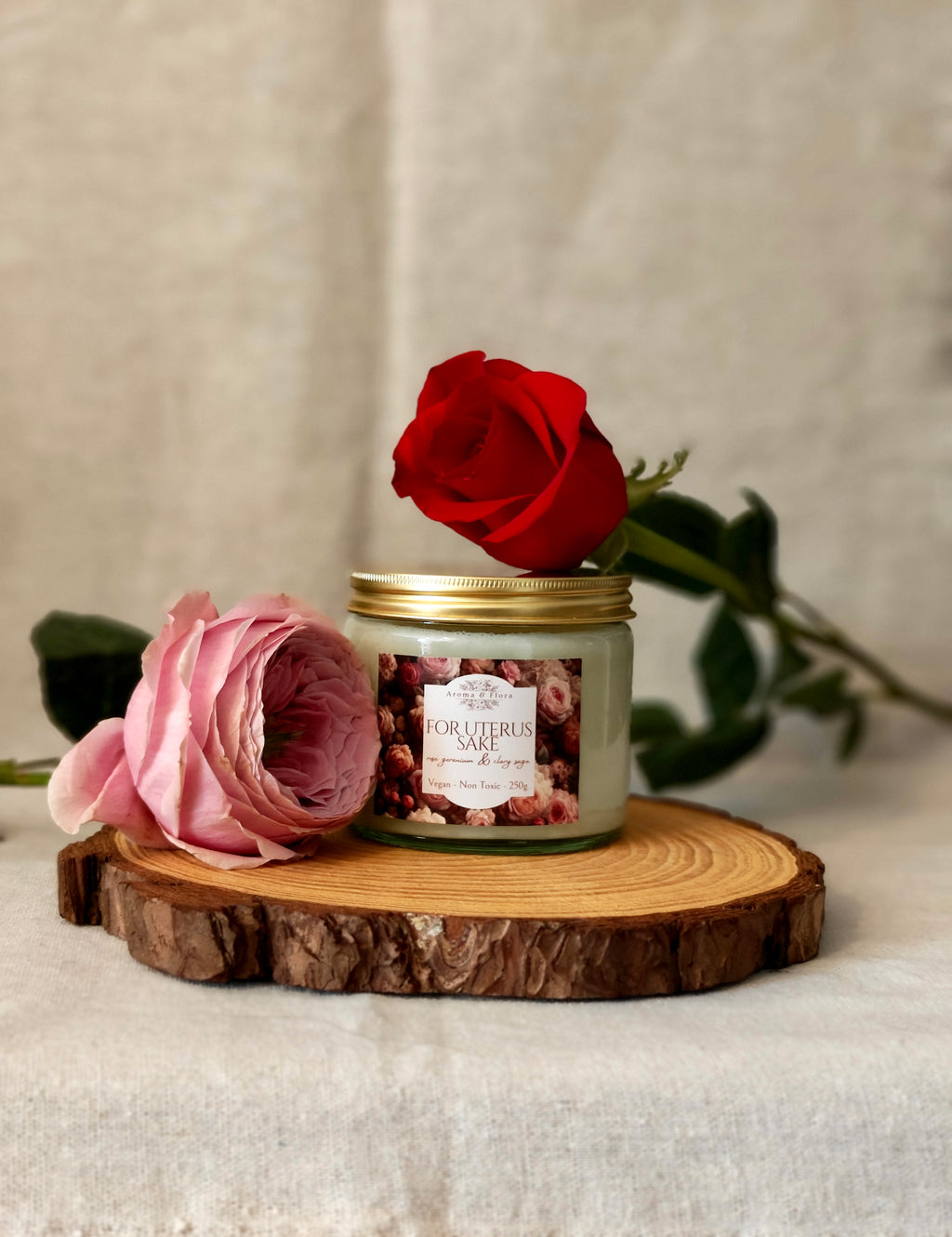 Rose Geranium and Clary Sage scented candle for hormonal balance