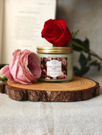 Golden Slumbers candle in clear glass jar for women's wellness