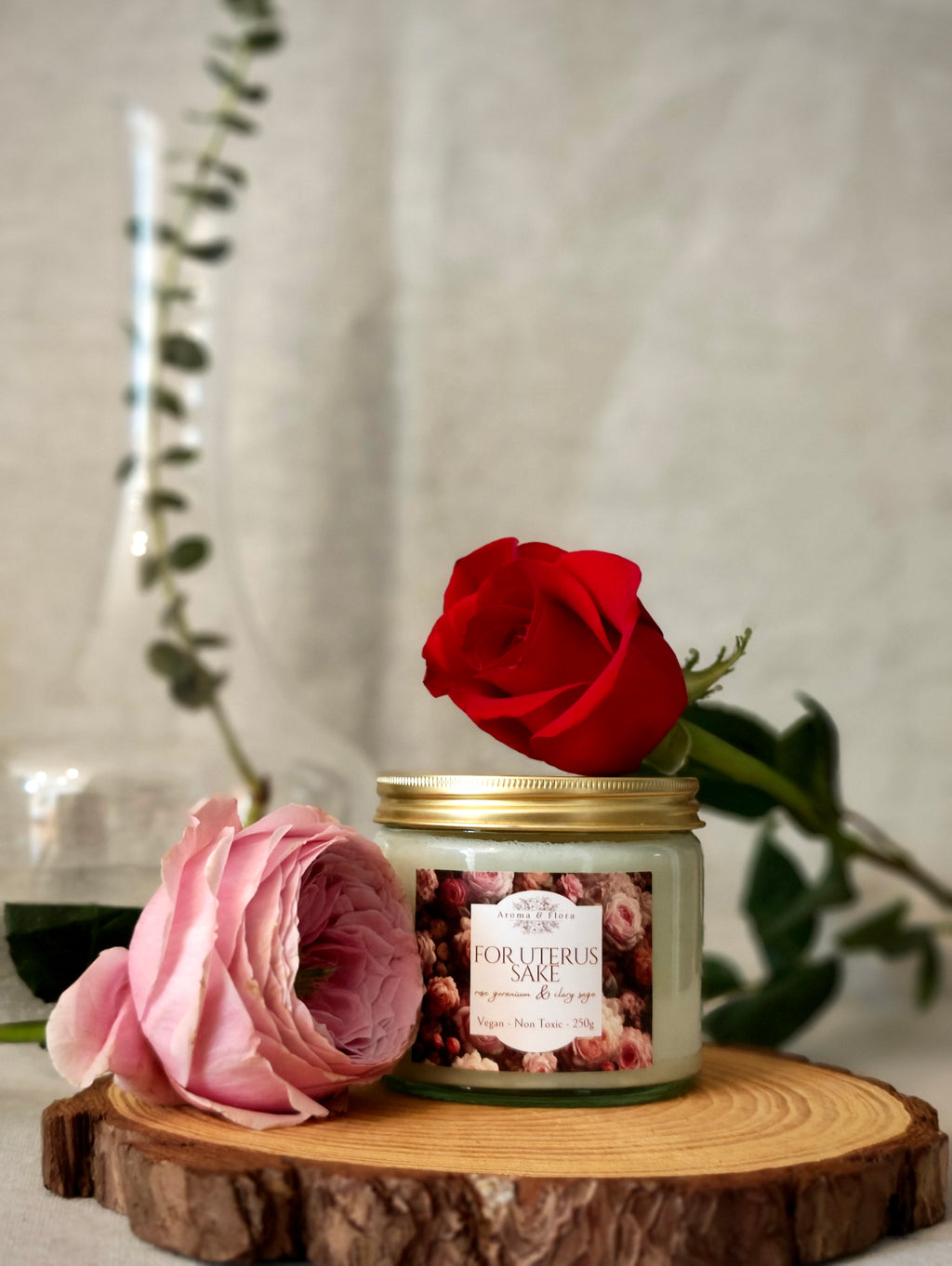 Handmade aromatherapy candle designed for menstrual self-care
