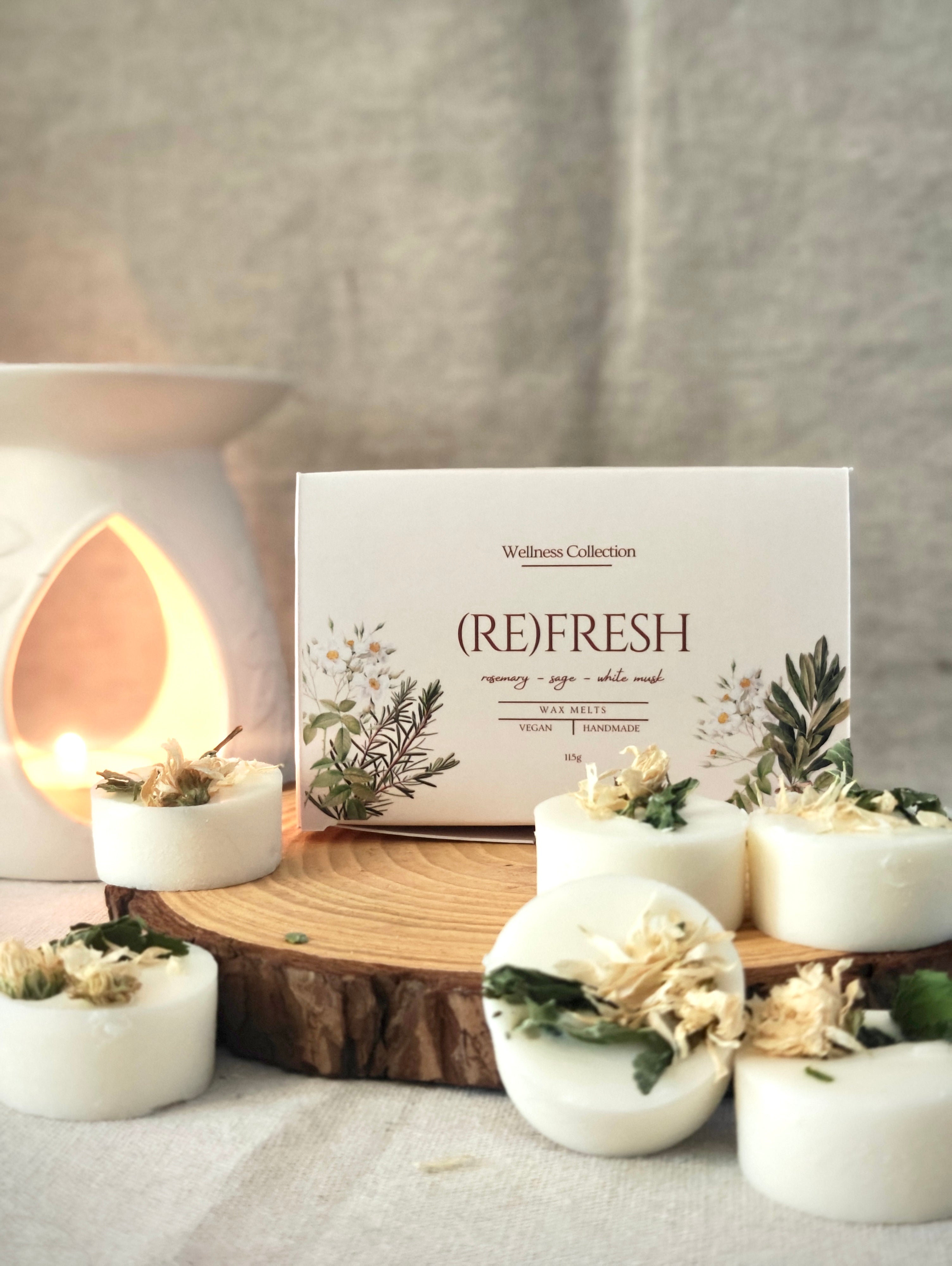 Handmade rosemary and sage wax melts for wellness rituals